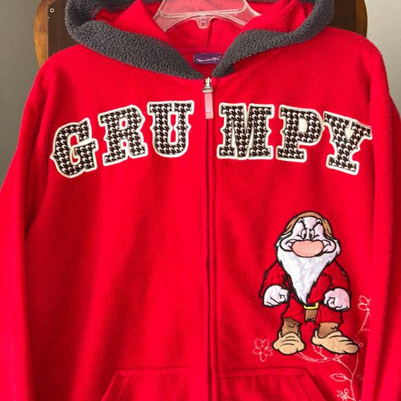 Wonderful World Disney Sweater Women 2X Grumpy Hoodie Red Full Zip Embroidered - Picture 6 of 9